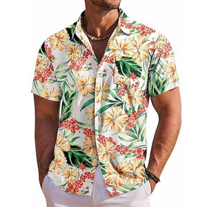Camisa <span class=keywords><strong>Hawaiana</strong></span> Casual de Verano para Hombre, Manga Corta, Poliéster, Estampado Digital 3D Floral, Lavable a Máquina - Product Image 3