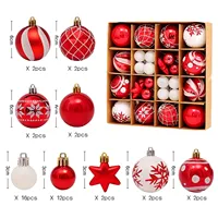 Ensemble de 42 boules de Noël en plastique incassable de tailles variées, 6 cm, imprimées flocons de neige et rayures, décorations suspendues pour sapin de Noël, boîte cadeau