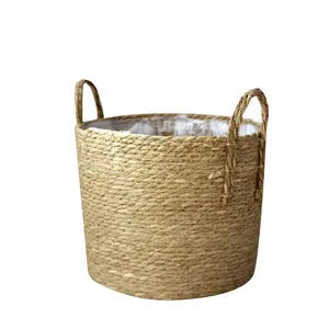 HUAYI seagrass wicker hand-woven large capacity storage basket with handle wholesale