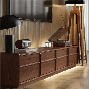 Meuble TV de luxe en bois massif, style Mid-Century Modern, avec rangement pour salon, finition noyer, meuble sur pied pour appartements, marque OEM - Product Image 2