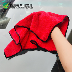 ผ้าขนหนูคอรัลฟลีซสำหรับล้างรถ ขนาด 40x40 ซม. สีแดง พร้อมขอบเย็บดำ สำหรับทำความสะอาดรถยนต์ - Product Image 3