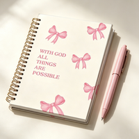 Carnet à spirales personnalisé en couleur rose avec nœud imprimé, couverture rigide, reliure dorée Wire-O, journal à couverture rigide pour cadeau