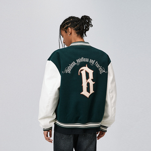 American Retro Veste brodée en <span class=keywords><strong>cuir</strong></span> de Pu XL pour hommes, uniforme de baseball d'hiver avec logo incurvé et désossé, épissage de <span class=keywords><strong>serviette</strong></span>. - Product Image 3