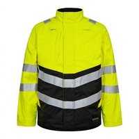 Veste de travail imperméable haute visibilité en softshell jaune fluorescent, doublée de polaire extensible, avec éléments réfléchissants
