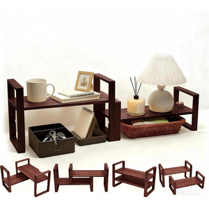 Étagère de rangement de bureau en bois réglable à 2 niveaux, couleur noyer, hauteur réglable pour organiser les livres sur le comptoir de cuisine et - Product Image 5