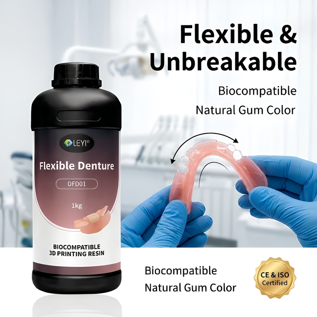 Biocompatible 3D Printer Flexible Denture Base Resin DFD01 Elastic Dental Resin Clear Pink 1kg High Toughness for LCD DLP