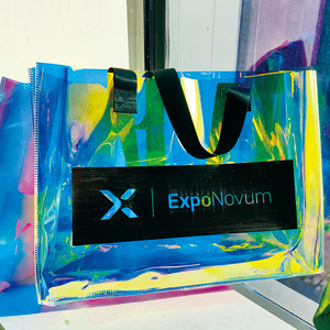 Sac à provisions en PVC couleur pêche holographique avec logo personnalisé sac de plage transparent et étanche avec poignée épaisse - Product Image 3