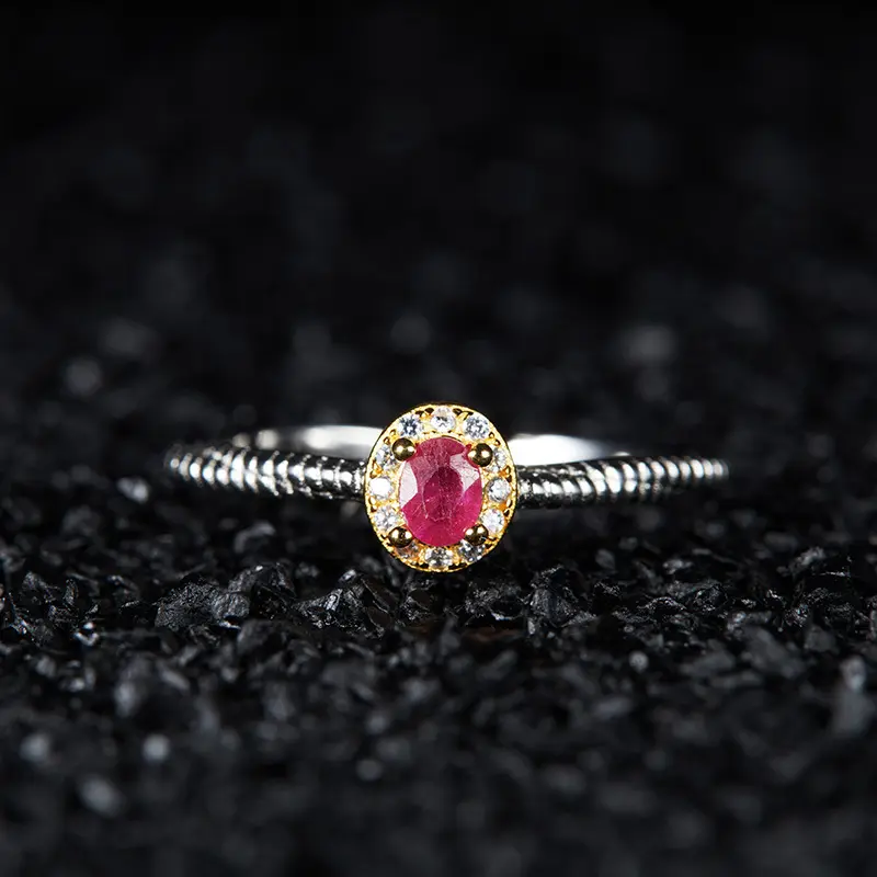 Aimgal Fine jewelry Newly Burnt Natural Ruby Vintage ring S925 silver open gemstone rings tarnish free instagram popular