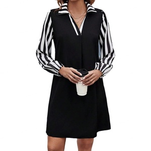 ชุดเดรสทำงานแขนยาวลำลองแบบมีปก สีสันตัดกันสไตล์ฤดูใบไม้ร่วง คุณภาพสูง รับผลิตตามสั่งขายส่ง OEM - Product Image 1