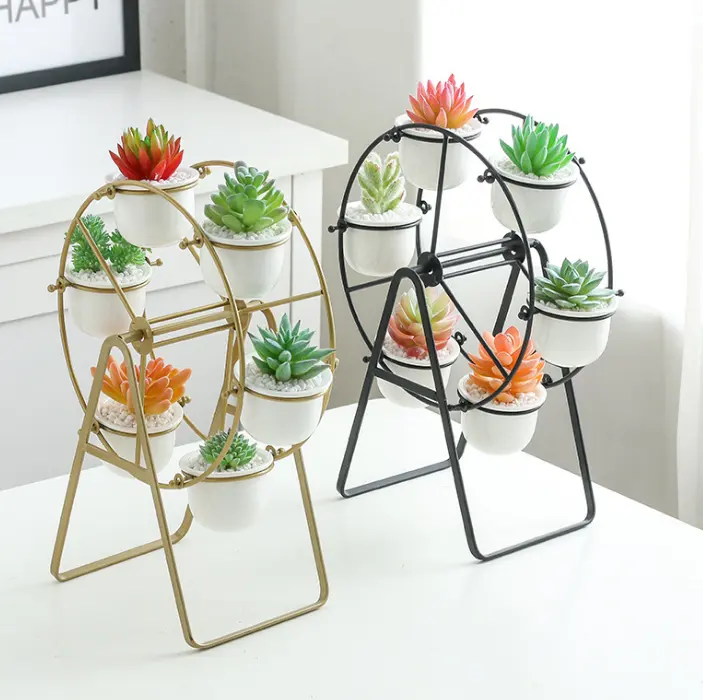 Eenvoudige En Creatieve Ins Reuzenrad Ijzer Keramische Succulent Bloempot Nordic Combinatie Bloempot Ijzeren Frame Bloempot