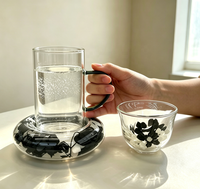 Ensemble de tasses à café en verre borosilicate monocouche, résistantes à la chaleur, transparentes, avec fleurs séchées intégrées, pour la maison, le café, la table