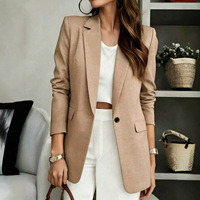 Nouveau Blazer Polyvalent Ample à Manches Longues et Col Mandarin en Laine/Tissu de Soie Uni à Un Bouton, Style Européen et Américain pour Femme