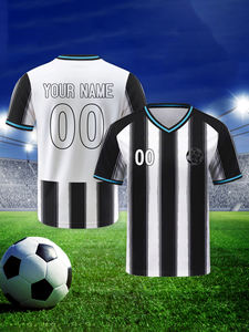 قميص كرة قدم مخصص بطباعة الشعار والرقم، أسود وأحمر، برقبة على شكل V، أكمام قصيرة، للجنسين، للبالغين، مصنوع من البوليستر المريح للتدريب - Product Image 3