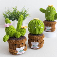 Boneka kaktus positif merenda buatan tangan emosional dengan kartu bunga matahari Hati pot bunga rajutan bunga rajutan bunga pot