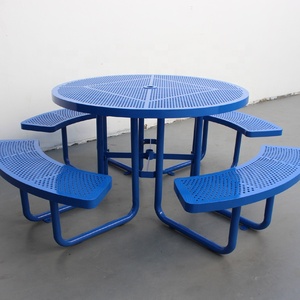 Outdoor Street Park Furniture Perforated Metal Steel Round Outdoor <strong>Garden</strong> Table Chairs Set <strong>Picnic</strong> Table and <strong>Benches</strong> Outside - Product Image 2