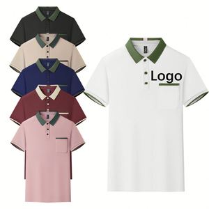 Chemise pour homme en polyester 100% anti-plis 190G avec logo personnalisé, col contrastant, manches courtes, tissu satiné, imprimé coloré, golf - Product Image 1