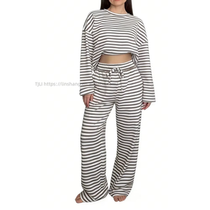 Women's Wear Red Striped Long-Sleeve Shirt Top Casual High-Waisted Wide-Leg <b>Pants</b> African 2-Piece Set Fashion - Product Image 4