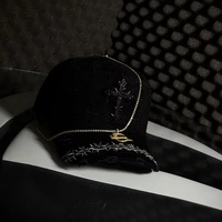 Topi Baseball Streetwear Berkualitas Tinggi Original 5 Panel Katun Berstruktur Lapisan Sutra Bingkai Berlapis Patch Logam Rantai Emas
