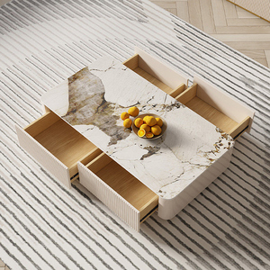 Mesa de centro de placa de roca estilo Wabi-Sabi minimalista italiano, combinación de gabinete de TV bajo para apartamento de casa pequeña pintada a mano para - Product Image 3
