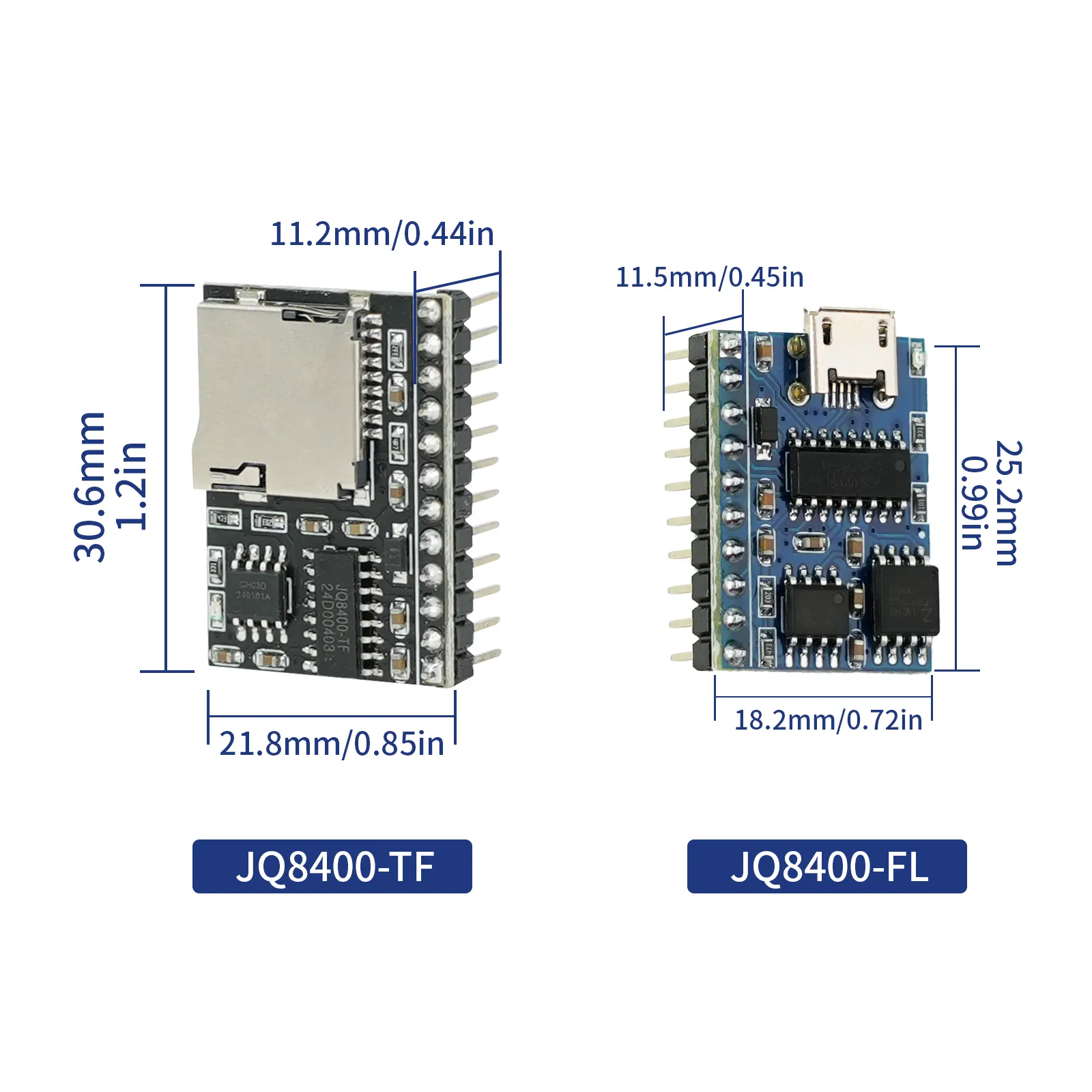 JQ8400-FL-4M modul pemutar suara MP3 USB yang dapat diunduh dengan Amplifier 3W Serial satu garis/kontrol TTL 4M