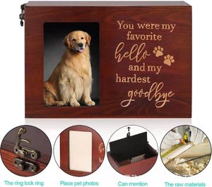 Guci Kremasi Hewan Peliharaan Ramah Lingkungan, Klasik, Buatan Tangan dari Kayu Berbentuk Persegi Panjang untuk Kucing & Anjing dengan Bingkai Foto Kenang-kenangan dan Tempat Penyimpanan Abu - Product Image 6