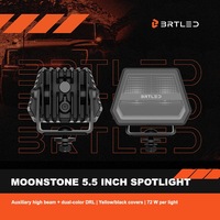 Feux de conduite LED 72W pour montant A et toit, 5,5 pouces, 550M, faisceau spot et large, blanc et ambre, DRL, 12V 24V, avec caches noirs et jaunes pour camion, SUV, 4x4