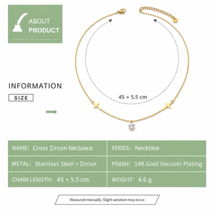 Collar con Cruz de Circonita, Acero Inoxidable, Chapado en Oro de 14K al Vacío, Cadena con Cruz Lateral y Acento de Circonita Redonda Transparente - Product Image 2