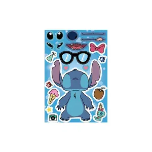 8Pcs Cartoon Stitch Make A Face Sticker Sheet For Children Kids Promotional Gift Diy Graffiti Puzzle Decal