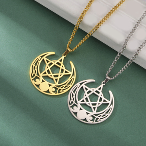 Ba mặt trăng Nữ Thần Vòng cổ lưỡi liềm trăng sao năm cánh bảo vệ amulet wiccan Mặt dây chuyền thép không gỉ trang <span class=keywords><strong>s</strong></span>ức - Product Image 3