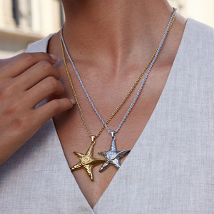 Collar con colgante de estrella de acero inoxidable en tono dorado y plateado para mujer, regalo de joyería de moda - Product Image 4
