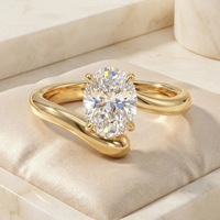 [2026 Baru] Desain Mewah Ringan Perak Sterling S925 Set Cincin Moissanite Garis Melengkung Sertifikat Domestik Oval 2 Karat