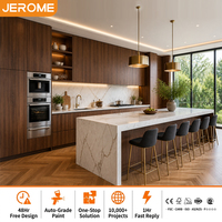 Muebles de Cocina Modulares Personalizados de Fábrica Jerome, Armario de Almacenamiento, Acabado Moderno y Elegante en Nogal, Gabinetes de Cocina de Melamina