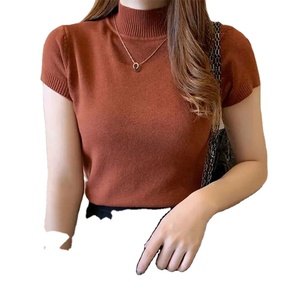 Women's Half-High Neck Short-Sleeved <b>Sweater</b> Bottoming <b>Shirt</b> With a Inside Thin Short Top - Product Image 6