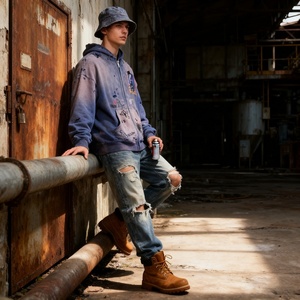 Sweat à capuche surdimensionné pour homme personnalisé avec effet délavé vintage, éléments déchirés et design imprimé créatif - Product Image 3