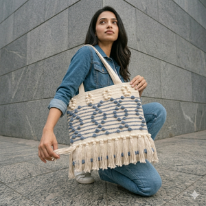 Bolso tote de mujer con flecos tejidos, diseño geométrico decorativo y interior espacioso para compras, viajes y uso diario. - Product Image 5