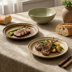 Plato Redondo de Cerámica Estilo Japonés de 8.2 Pulgadas, Esmaltado en Horno, con Textura Acanalada, para Restaurante u Hogar, para Bistec o Ensalada - Product Image 3