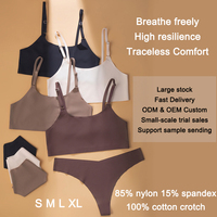 Ensemble soutien-gorge push-up convertible et culotte string 85 % nylon 15 % élasthanne, personnalisé, respirant, sans armatures, sans coutures