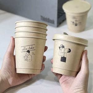 Wholesale Custom Logo 8oz Bubble Tea Hot Drink Coffee Paper <b>Cups</b> Tea Double Wall Paper <b>Cups</b> with Lids - Product Image 3