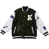 Veste universitaire brodée lettre K pour homme, style preppy, manches noires et blanches, motif notes de musique et cœurs, pour l'automne