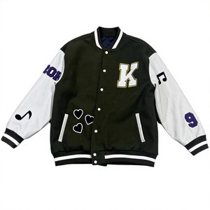 เสื้อแจ็คเก็ตปักตัวอักษร K สไตล์ Preppy สำหรับผู้ชาย สีดำ แขนเสื้อสีขาว ลายโน้ตดนตรีและหัวใจ ดีไซน์สำหรับใส่ในฤดูใบไม้ร่วง - Product Image 1