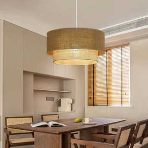 Lustre rond en rotin tressé de style japonais Jifeng, avec douille E27, pour restaurant, salon de thé, hôtel, salon. - Product Image 1