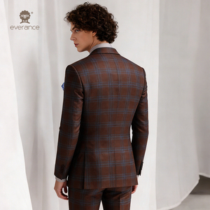 Traje de Hombre de Alta Gama, Tres Piezas, Corte Entallado, Traje de Novio Juvenil <span class=keywords><strong>para</strong></span> Negocios y Ocio, Traje a Cuadros - Product Image 2