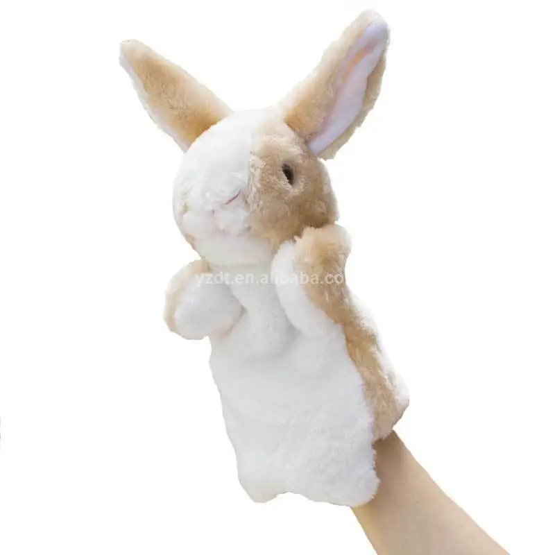 Coniglio marrone coniglietto Logo personalizzato burattino morbido animale giocattolo farcito peluche coniglio marrone coniglietto dito burattino a mano