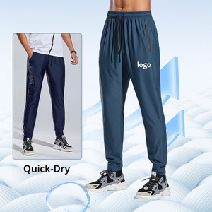 Pantalones negros para hombre, pantalones elásticos con logotipo personalizado, pantalones de gimnasio para correr, pantalones de secado rápido de nailon y LICRA para hombre - Product Image 2