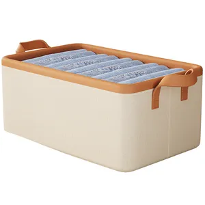 Non-woven Fabric Storage Box with PU Handle Stackable Shelf Storage Baskets Closet Clothes Organizer 24L