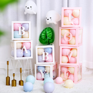 4PCS White Pink Blue Baby Shower Box Transparent Balloon box set letter Box For Baby Shower Decorations Birthday Party Supplies