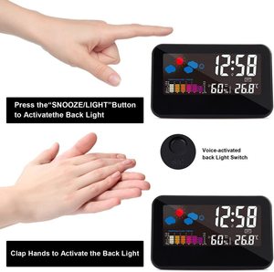 Réveil numérique électronique avec écran LCD couleur, double alimentation, activation vocale, veilleuse et station météo pour chambre de bébé - Product Image 2