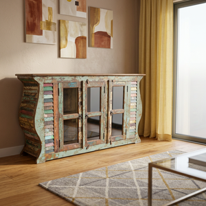 Aparador Vintage de Madera Maciza de Mango con 3 Puertas de Vidrio, Hecho a Mano para Comedor, Sala de Estar, Hotel, Casa de Campo, Precio de Fábrica - Product Image 2