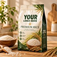 Sac d'emballage pour riz de 5 kg avec logo personnalisé imprimé, pochette à fond plat, qualité alimentaire, sac pour riz blanc à grains longs, vente en gros