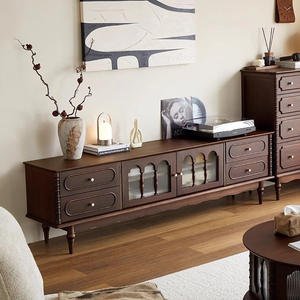 Meuble TV rétro en bois massif, 180x40x57 Cm, meuble de rangement pour salon, meubles de style français et américain - Product Image 1